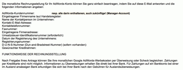 Umstellung auf monatliche Rechnungsstellung